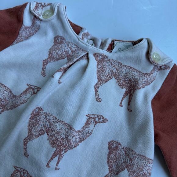 Kate Quinn Llama Emu Print Dress Size 3-6 Months Orange Cream - Picture 3 of 4